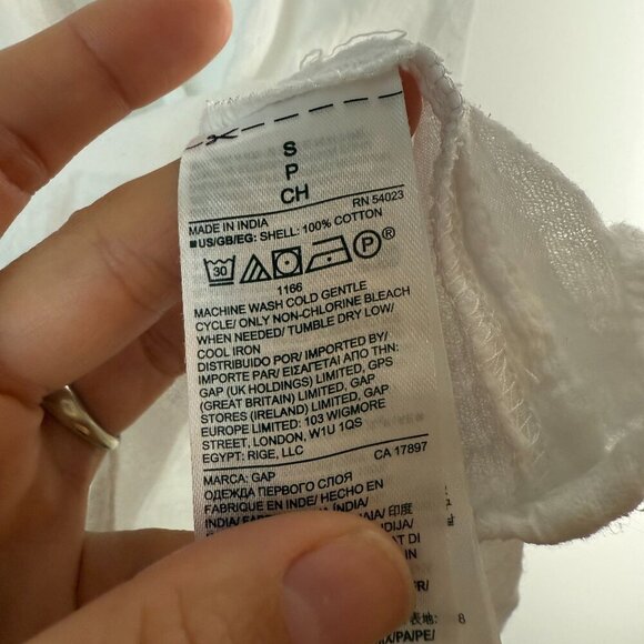 Gap Cotton Blouse Tiered Ruffle Sleeve Lace Up Optic White Size Sm - Picture 5 of 7